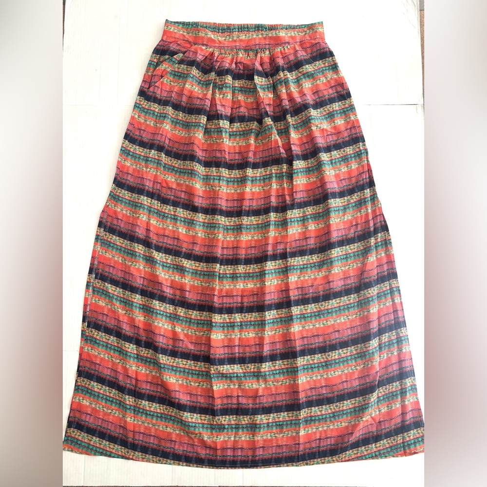 100% Silk Maxi Skirt VIX Paula Hermanny Multicolor Pockets Slits Women’s Size L